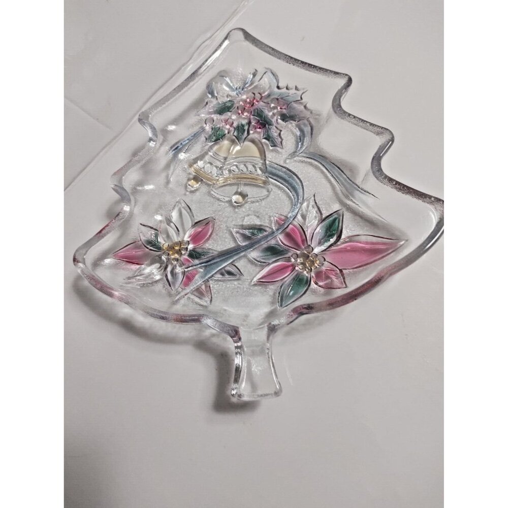 Vintage Mikasa Candy Dish Tree Shaped Poinsettia And Bells 7 1/2" x 6 3/4"
